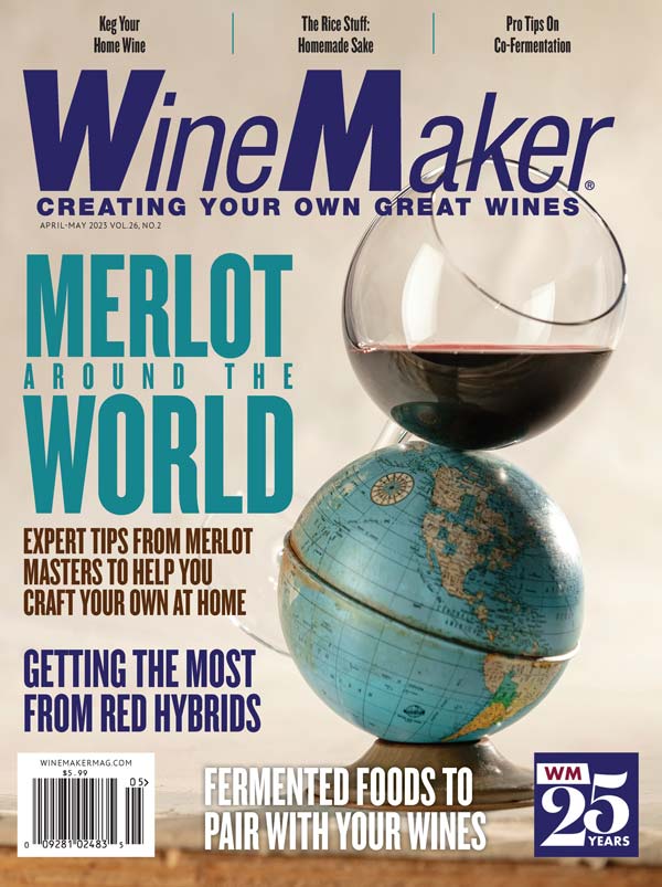 cover image for the April-May 2023 WineMaker magazine with Merlot Around The World cover story