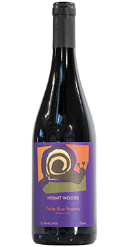 Bottle of Hermit Woods Petite Blue wine.