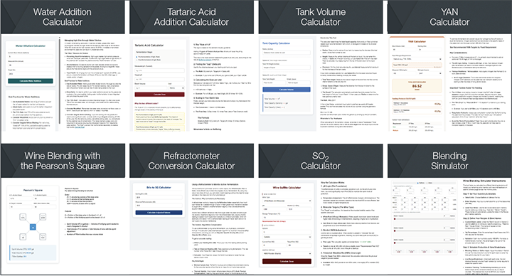 Screenshots of winemaking dashboard tables.